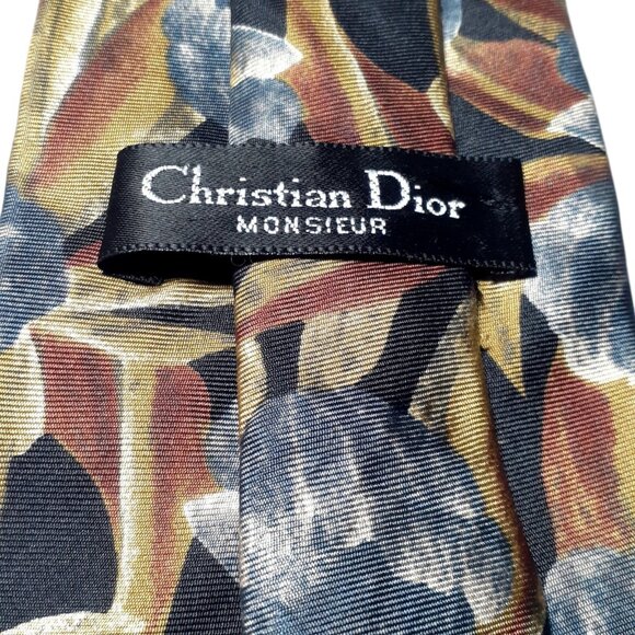 VTG Christian Dior Monsieur Tie Cocktail Party Fall Floral USA Made Italian Silk - Picture 7 of 11